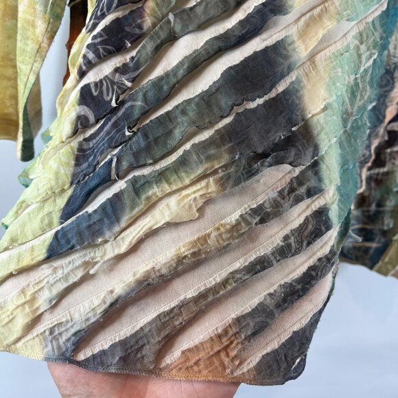 Jess & Jane Womens Multicolor Blouse Top Abstract Ruffle Overlay 3/4 Sleeves PL - Picture 5 of 10